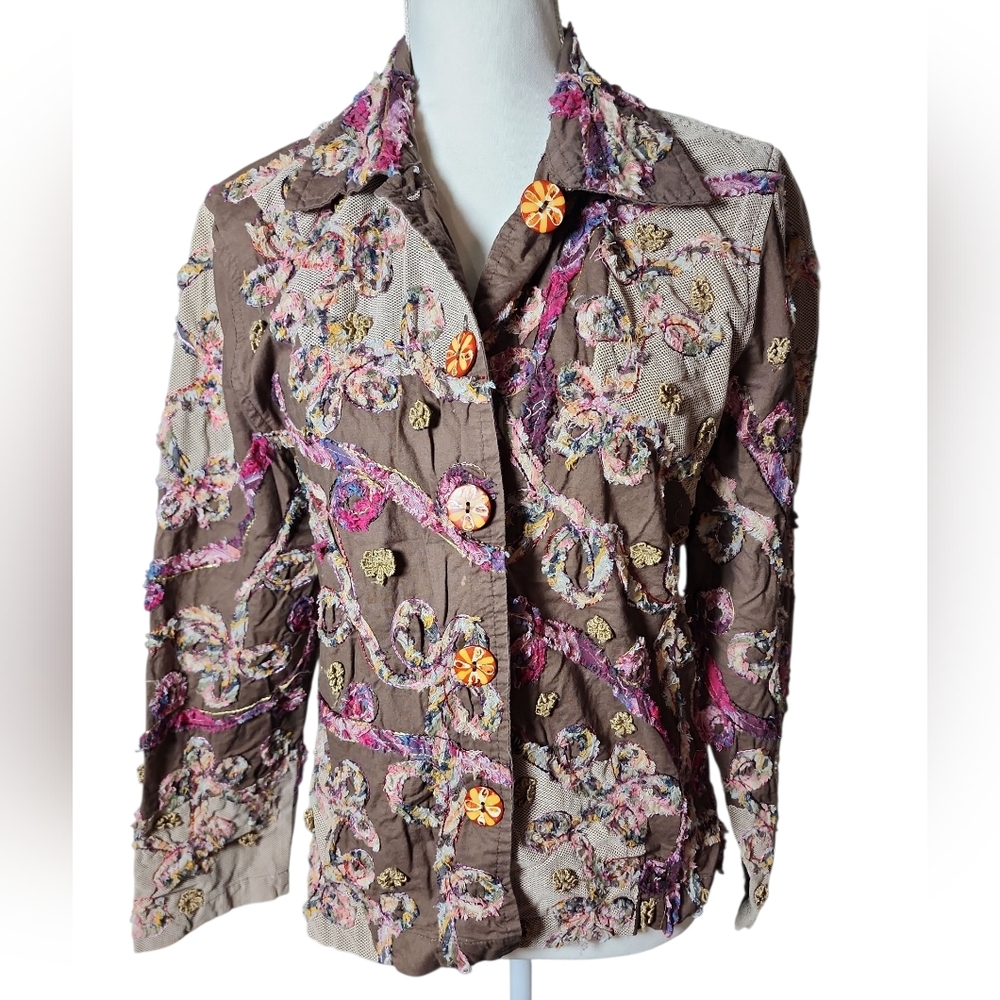 Vintage Life Style Floral Patchwork Boho Button Shirt‎ Jacket Size Large